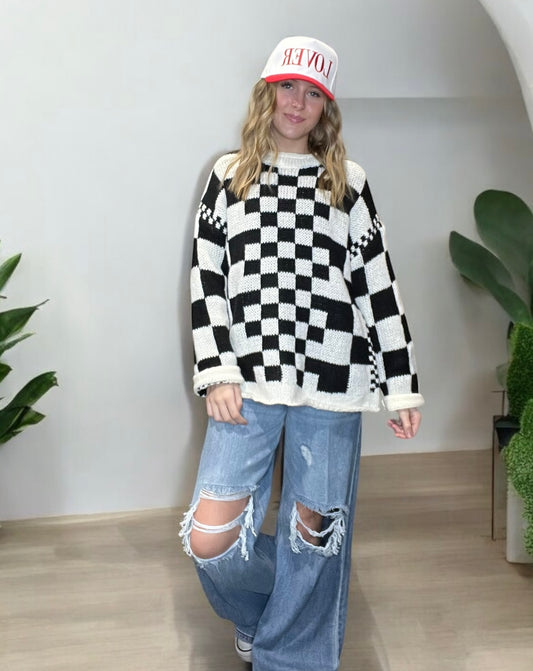 Marlo Checkered Chunky Sweater