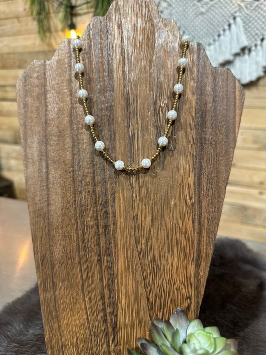 Gold Beaded Pearl Necklace