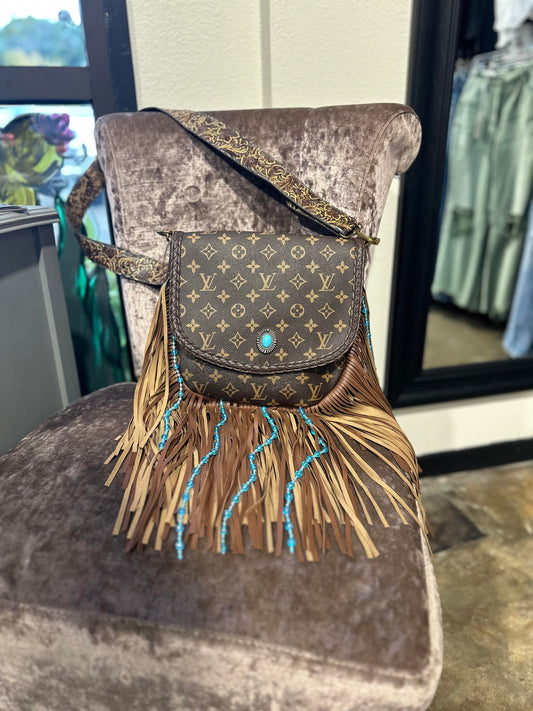 LV Large Fringe Bag with Turquoise Stone