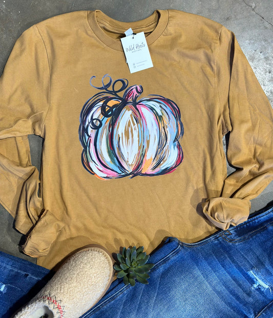 Watercolor Pumpkin Long Sleeve Graphic